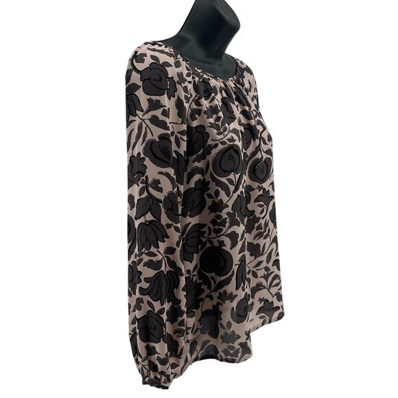 Loft Blouse WMNS XSP Floral Blush Pink Brown Long Sleeve Lightweight Round Neck - Picture 2 of 7